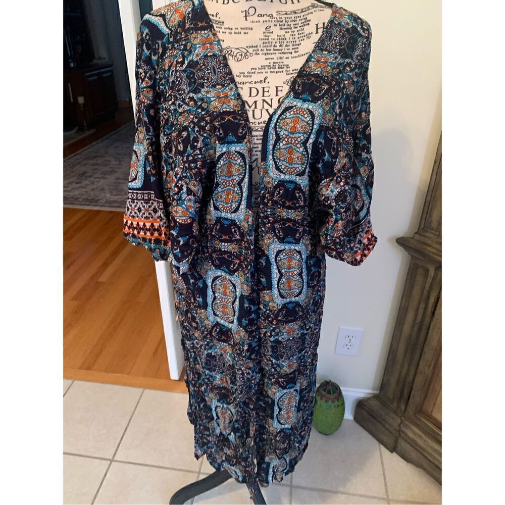 Navy and Orange Floral Kimono